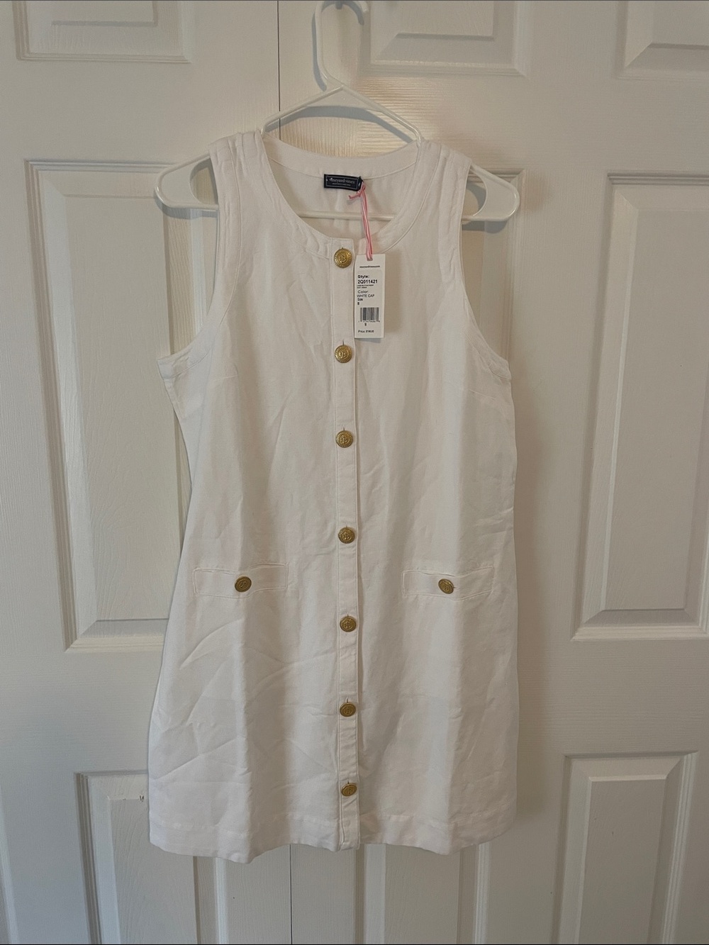 Vineyard Vines White Sleeveless Button-Front Dress with Gold Buttons
